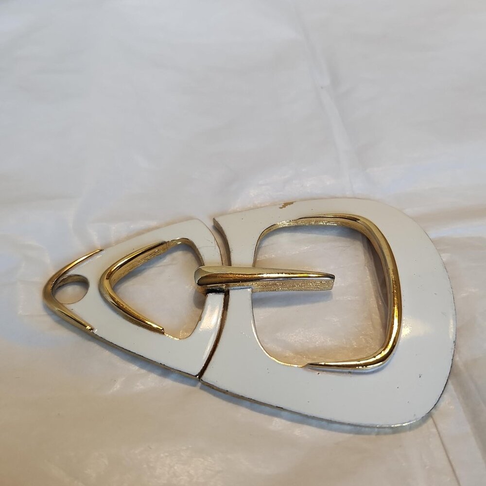 Vintage 1970's Trifari Modernest White Enamel Trapezoid Gold tone pendant only.